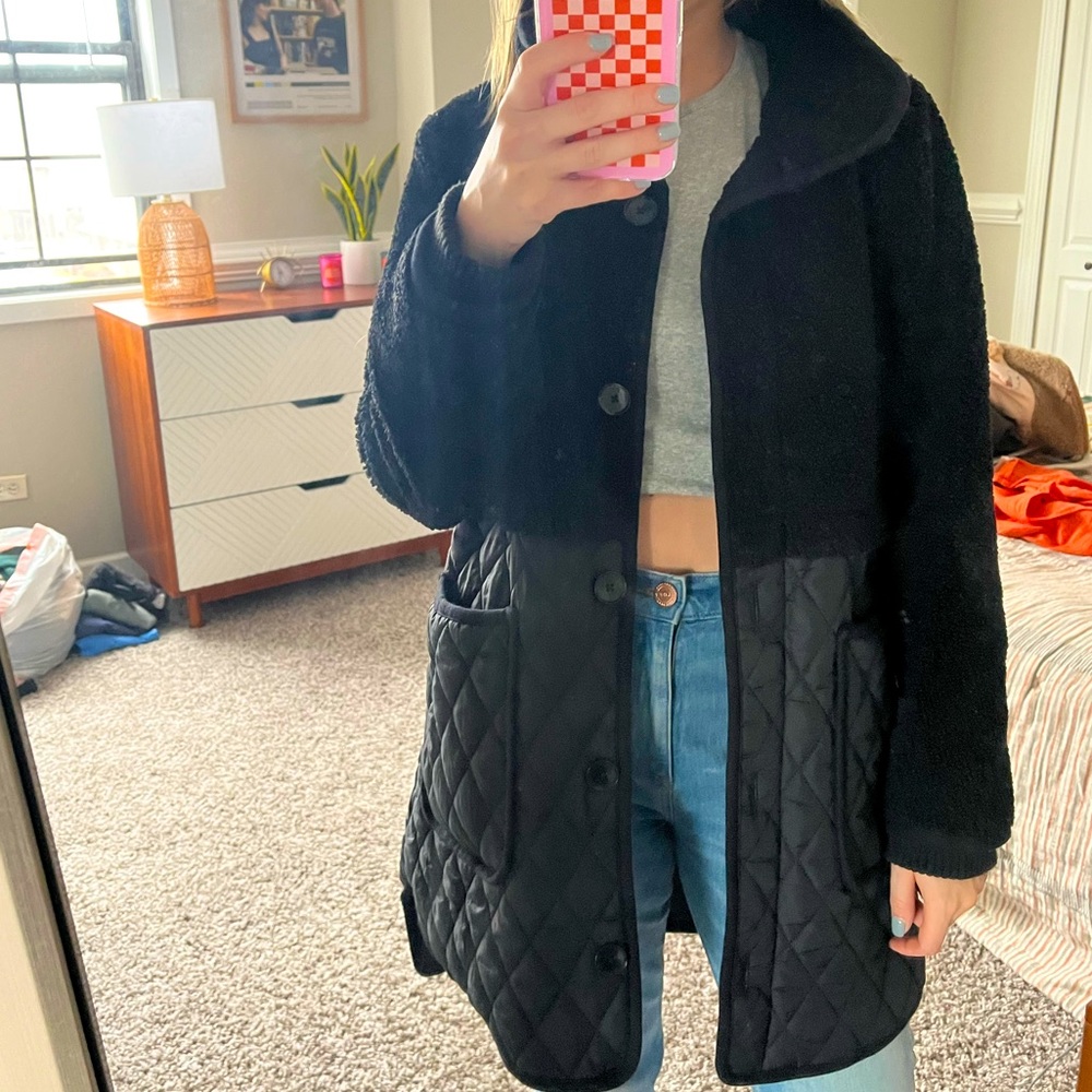 LOFT Sherpa Quilted Funnel Neck Coat
